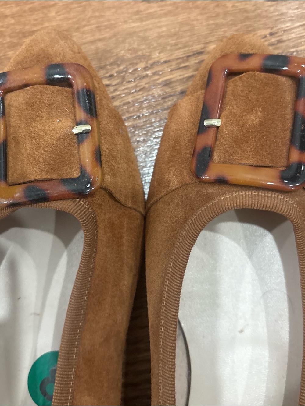 Classic Brown Suede Ballet Flats with Tortoiseshell Buckle